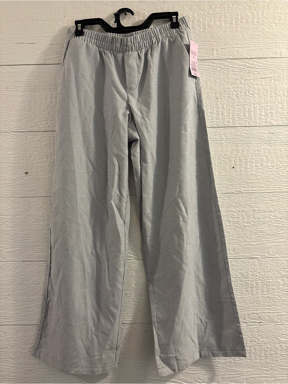 Wide Leg Pinstripe Pants - Light Blue & White